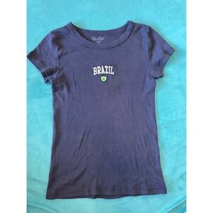 John Galt Brazil Graphic Tee Short Sleeve Casual Top Navy Blue S‎
